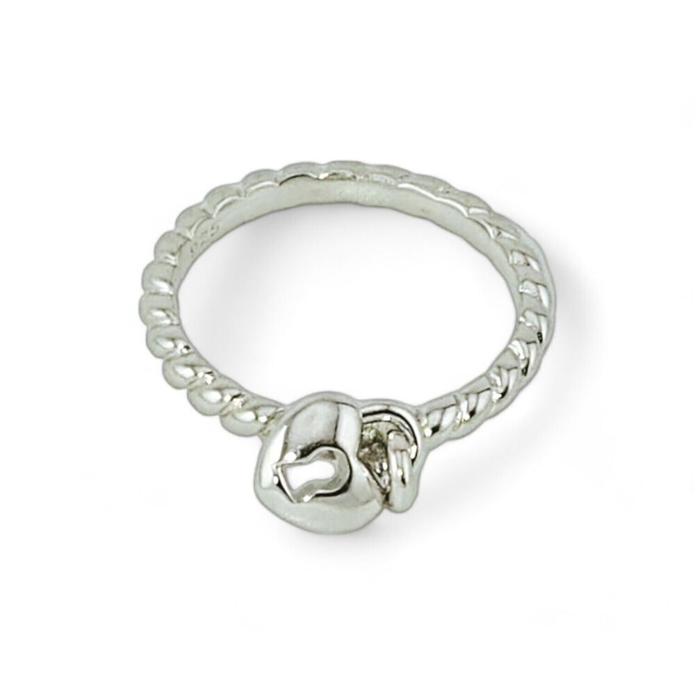 Sterling Silver 925 Locked Heart Dangle Ring